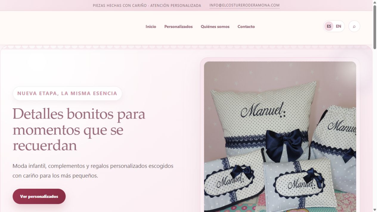 Proyecto web para El Costurero de Ramona, moda infantil hecha con cuidado