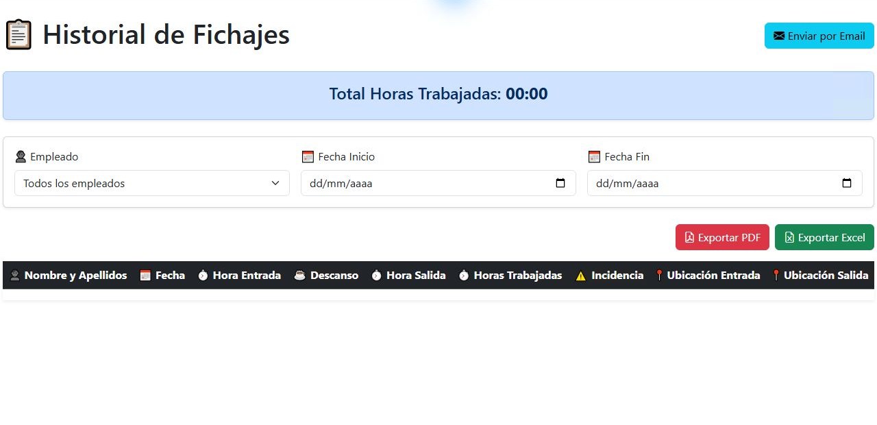 Captura de Fichajes360, software de gestión de fichajes y control horario