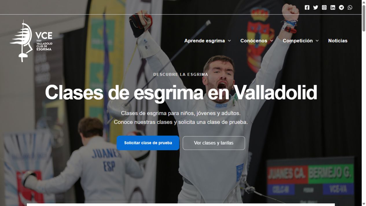 Cliente de mantenimiento web de Enterser: Valladolid Club de Esgrima, con deportistas en competición