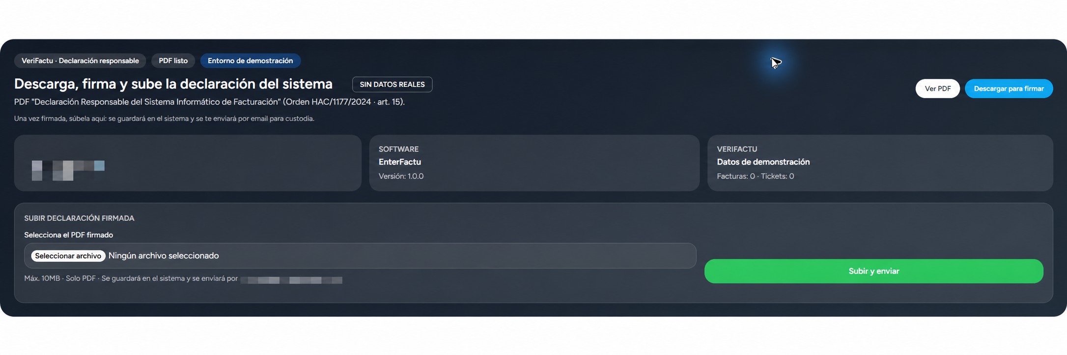 Captura de EnterFactu, programa de facturación compatible con VERI*FACTU