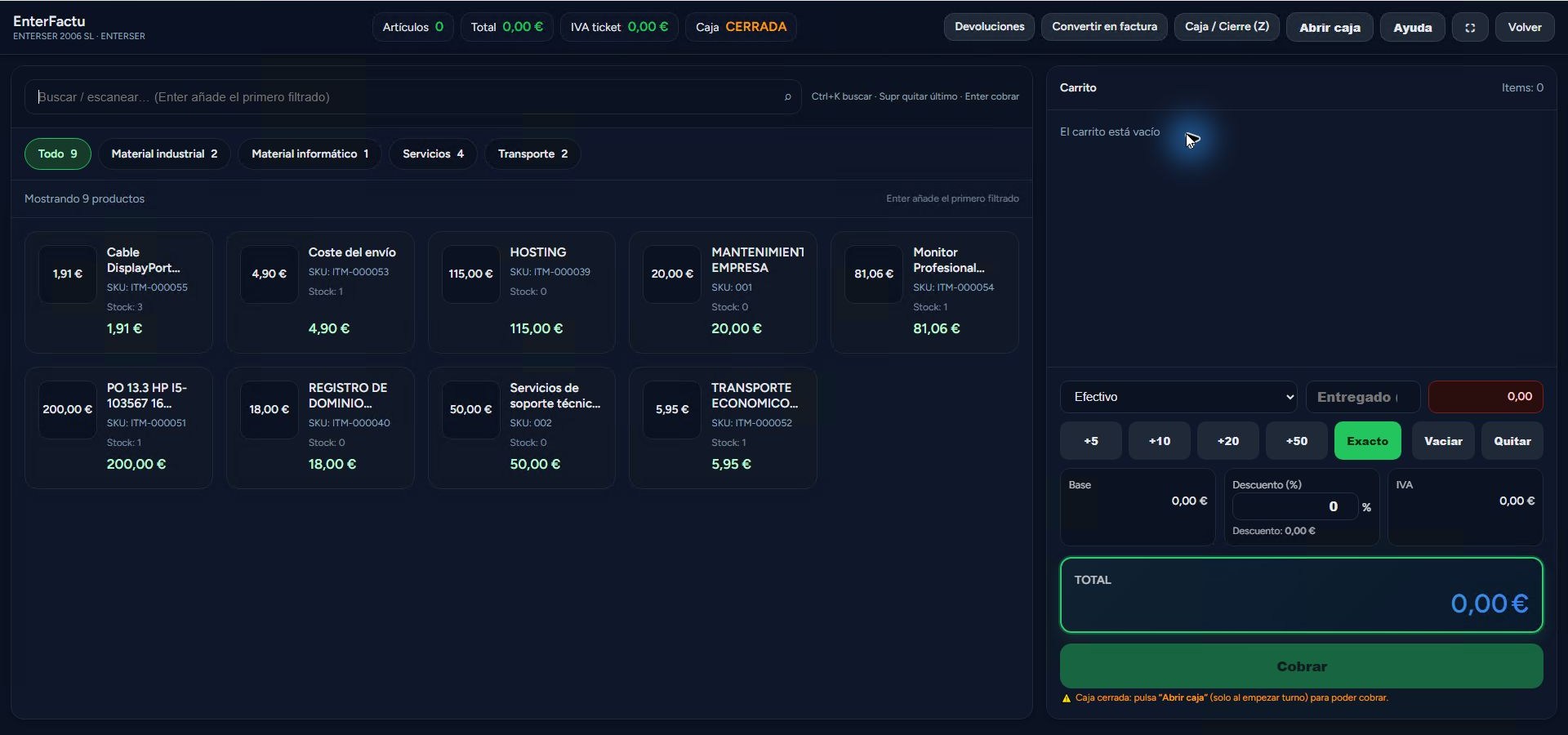 Captura de EnterFactu, programa de facturación compatible con VERI*FACTU
